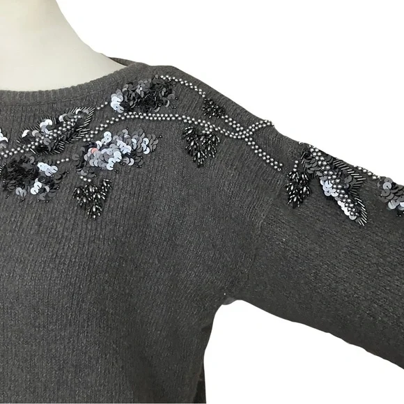 Vintage 80s 90s Sequins Beaded Grey Sweater. S/M. Silk Blend Retro Embellished - Picture 6 of 8